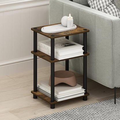Furinno JUST Side Table, 3-Tier End Table, Open Shelves Night Stand, Bedside Table, Toolless Assembly, for Living Room, Bedroom, Bathroom, Amber Pine