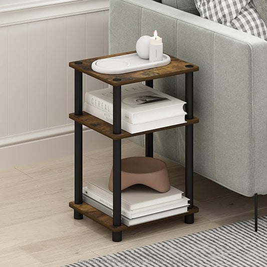 Furinno JUST Side Table, 3-Tier End Table, Open Shelves Night Stand, Bedside Table, Toolless Assembly, for Living Room, Bedroom, Bathroom, Amber Pine