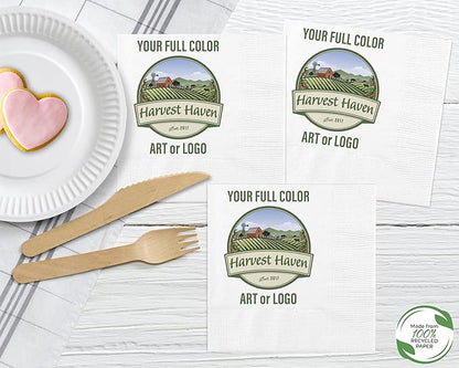 100% Recycled Custom Cocktail Napkins - Personalized 100% Recycled Napkins - Eco-friendly & Full-Color Digital Printed - Weddings, Events & Celebrations - Pack of 50 - Coin Edge Embossed, 5"x 5"