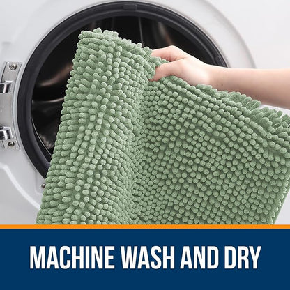 OLANLY Bathroom Rugs 32x20, Extra Soft Absorbent Chenille Bath Rugs, Rubber Backing Quick Dry, Machine Washable Bath Mats for Bathroom Floor, Tub and Shower, Home Decor Accessories, Sage Green