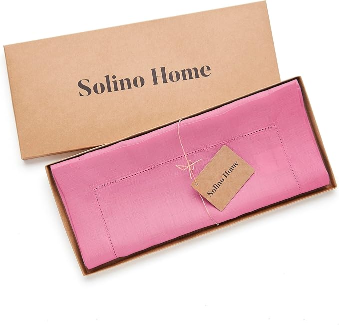 Solino Home Linen Flamingo Pink Table Runner 132 Inches Long - 100% Pure Linen Extra Long Table Runner 14 x 132 Inch - Classic Hemstitch