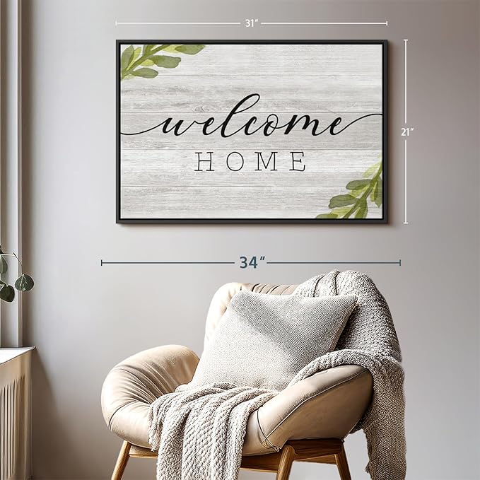 Elephant Stock Rustic Welcome Home Wall Art - Horizontal Floating Framed Canvas - 1-Piece Living Room Wall Decor - Digital Art Inspirational And Typography Canvas Print - Gray and Black Decor for Wall by Natalie Carpentieri - 31" X 21"