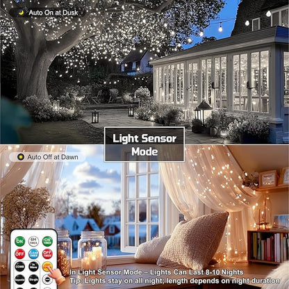 HXWEIYE Rechargeable Fairy Lights with Remote, 2 Pack 33ft 100LED Twinkle Lights with DIY Timer & Light Sensor, Waterproof Outdoor String Lights for Bedroom Patio Christmas Tree Decor, White