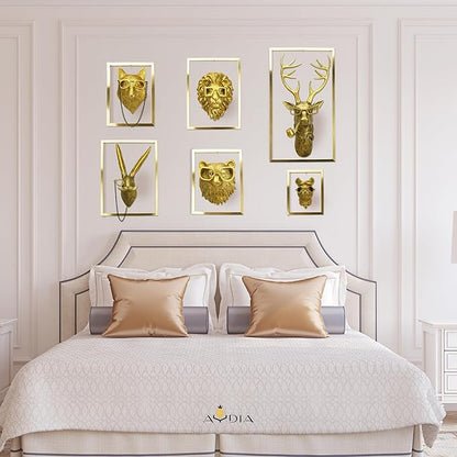 6 Packs Animal Heads Wall Decor with Wooden Frames (Squirell Gift), Large Animal Head, 3D Sculpture, Gift Ready, Easy to Install, Vintage Gold Wall Decor for Living Room, Bedroom, Office or Kitchen.
