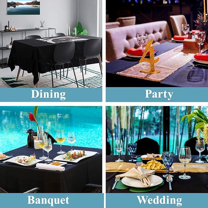 VidaFete 1 Pack Tablecloth 90 * 156inch Rectangle Table Cloth Polyester, Stain Wrinkle Resistant Polyester Dining Table Cover for Kitchen Dinning Party Wedding Tabletop Buffet Decoration(Black)