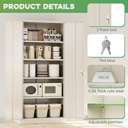 INTERGREAT Metal Storage Cabinet,72" Tall Steel File Cabinets with Locking Doors and Adjustable Shelves,Steel Storage Cabinet for Office,Home,Garage,Gym,School(Grey
