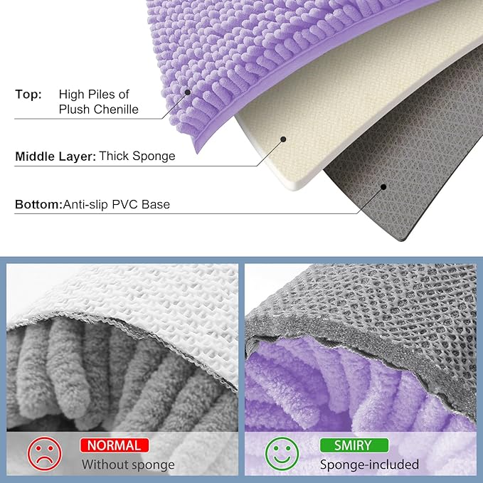 Smiry Luxury Chenille Bathroom Rugs 40x32, Extra Soft and Absorbent Shaggy Bath Mat, Machine Washable, Non-Slip Plush Carpet Runner for Tub, Shower, and Floor, Home Decor Accessories, Purple