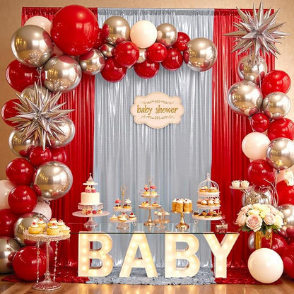 10x10ft Shimmer Red Sequin Backdrop Curtain for Parties, Thick Wrinkle Free Glitter Backdrop Drapes Photo Back Drop Curtains for Birthday Wedding Party Photography Background-2 Panels 5x10ft