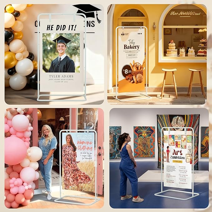 Jolitac Wedding Welcome Sign Holder, Adjustable Wedding Sign Stand Leather Hanging Straps & Design Bundle Heavy Duty Metal Easel Stand for Seating Charts, Bridal Showers, Birthday Party Displays