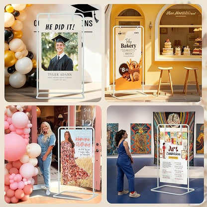 Jolitac Wedding Welcome Sign Holder, Adjustable Wedding Sign Stand Leather Hanging Straps & Design Bundle Heavy Duty Metal Easel Stand for Seating Charts, Bridal Showers, Birthday Party Displays