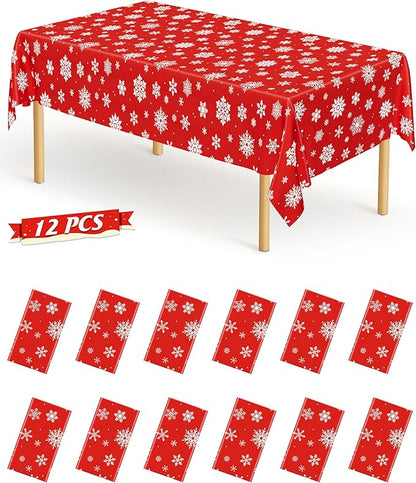 QZYL 12 Pack Christmas Table Cloths, 54" x 108" Holiday Plastic Tablecloth, Snowflakes Disposable Tablecloth Xmas Rectangle Tablecover, Christmas Table Decorations Holiday Party Decor