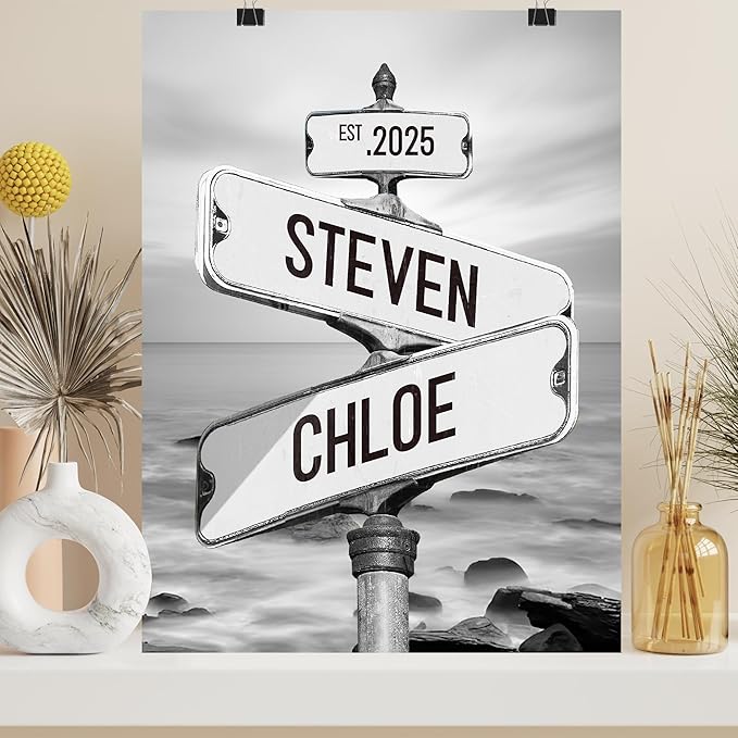 Personalized Vintage Street Sign For Couples, Custom Street Sign Canvas Poster Wall Art With Names, Gift For Valentine