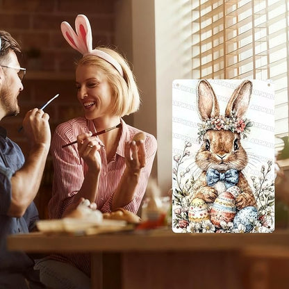 Easter Rabbit Vintage Tin Sign Bunny Decor Metal Sign For Home Bedroom Living Room Wall Plaque 8x12Inch