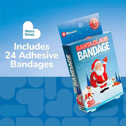 BioSwiss Kids Bandages, Christmas Santa Claus Shaped Self Adhesive Bandage Set, Latex Free, Sterile Wound Care, 24 Count