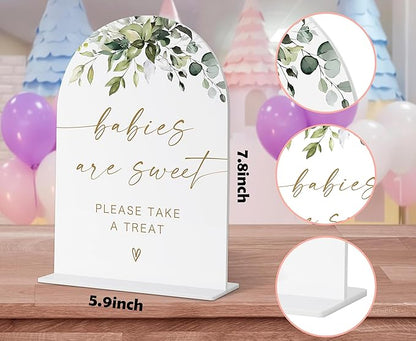 Greenery Gold Babies Are Sweet Please Take A Treat Sign, Dessert Table Sign, Neutral Baby Shower Decorations, Gender Reveal Decor, Table Centerpieces for Party Event, Acrylic Decor-34