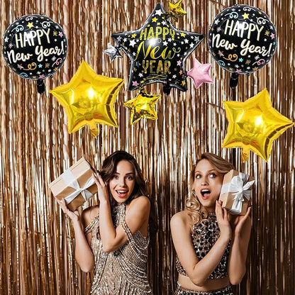 Happy New Year Balloons Black Gold 18 Inch New Years Balloons for Happy New Year Decorations 2026 New Years Eve Party Supplies