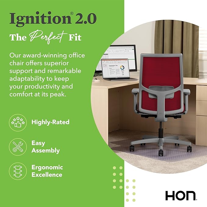 HON Ignition 2.0 Mid Back Task Chair, Spectrum Mesh, Advanced Synchro-Tilt Control, Office Chair with Lumbar Support, Height and Width Adjustable Arms, Titanium Frame, Bullseye