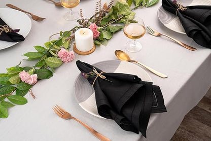 D'Moksha Homes Black Linen Napkins Set of 4 - Classic Hemstitch 100% Pure Linen Hemstitch Dinner Napkins 20 x 20 Inch for Winter, Christmas, Holiday - Handcrafted and Machine Washable