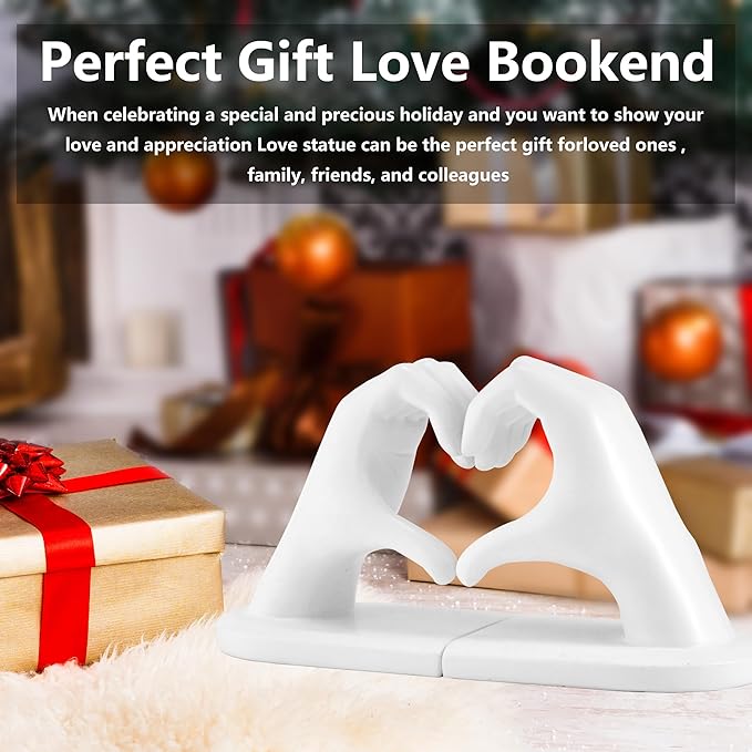 White Bookends, Heavy Duty Bookend Holder Decor, White Finger Heart Shaped, Modern Art Sculpture, Finger Home Decoration, Bookends Decorative, Boho Decor for Desktop Bedroom Study Room