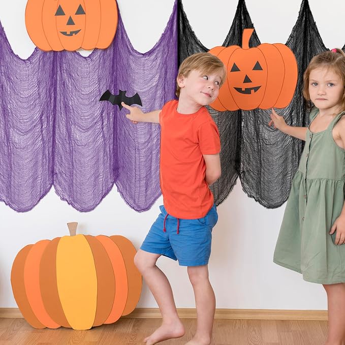 Halatool 12 Pack Halloween Creepy Cloth - 30 x 75 Inch Creepy and Spooky Halloween Decorations for Party Supplies Outdoor Yard Home Wall Decor（3 Black, 3 White, 3 Purple, 3 Orange）