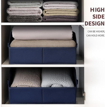 Closet Baskets for Shelves Trapezoid - Decorative Storage Baskets with Handle, Closet Bins for Organization, Shelf Storage Bins for Clothes, Books, Home, Office, 3 Pack, Navy Blue