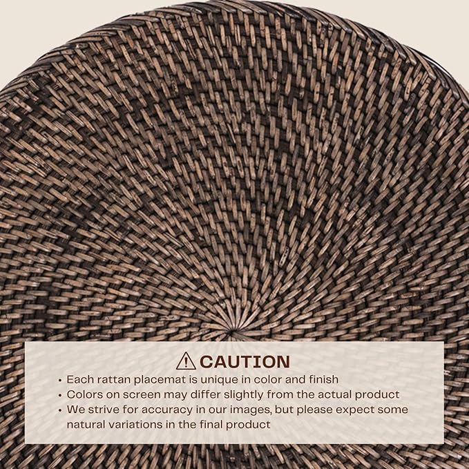 2-Pack Rattan Placemats - 13-inch Round Placemats (Blackwash) - Woven Place Mats, Round Table Mats - Wicker Chargers for Dinner Plates, Plate Chargers Boho - Rattan Decor, Kitchen Table Decor