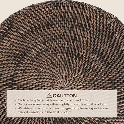 2-Pack Rattan Placemats - 13-inch Round Placemats (Blackwash) - Woven Place Mats, Round Table Mats - Wicker Chargers for Dinner Plates, Plate Chargers Boho - Rattan Decor, Kitchen Table Decor