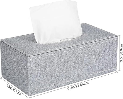 4 Pack Tissue Box Cover Rectangle, Linen Tissue Box with Magnetic Bottom, Napkin Facial Tissues Holder Dispenser, Decorative Tissue Holder for Bathroom Toilet Bedroom Living Room Office, Grey