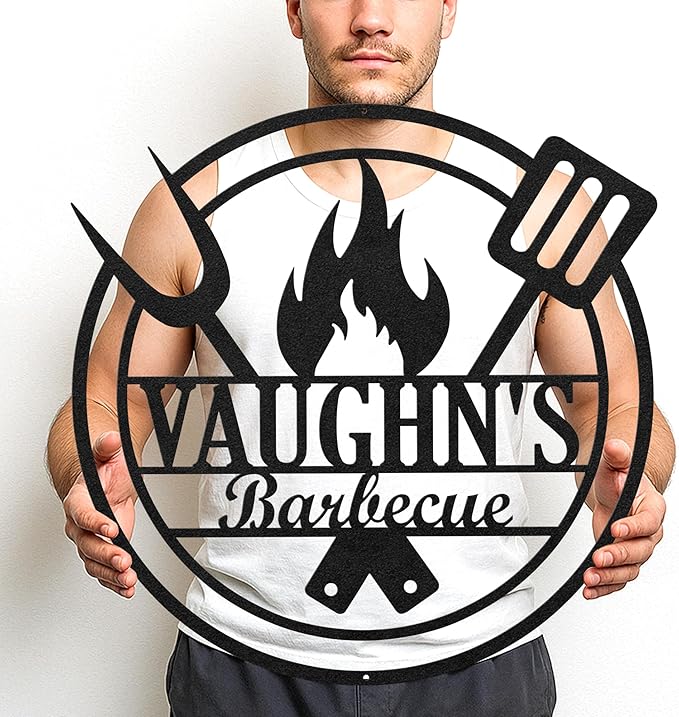 Personalized Outdoor BBQ Metal Sign, Custom Name Grill Cut Wall Art for Backyard Patio, Rustic Barbecue Kitchen Decor