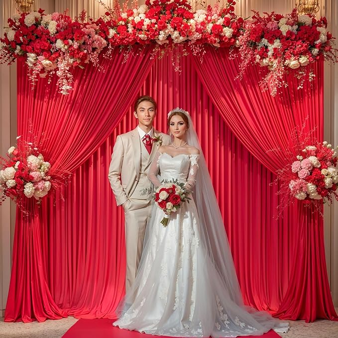 10 x 10 Red Backdrop Curtains for Parties, 10ft Long Curtains for Photo Background Red Wedding Drapes for Backdrop Birthday Baby Shower Bridal Shower Anniversaries Ceremony Prom Events Decorations