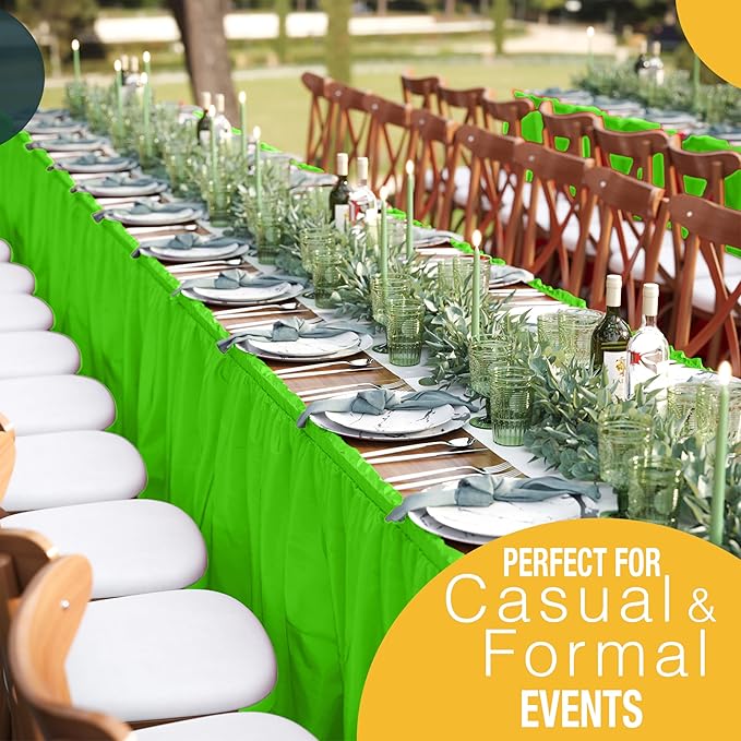 Exquisite Ruffle Table Skirt Lime Green 6 Pack 14 Ft Long Table Skirts for Rectangle Tables 6ft Plus or Round Tables Skirts with Adhesive Strip for Gender Reveal Decor & Happy Birthday Parties