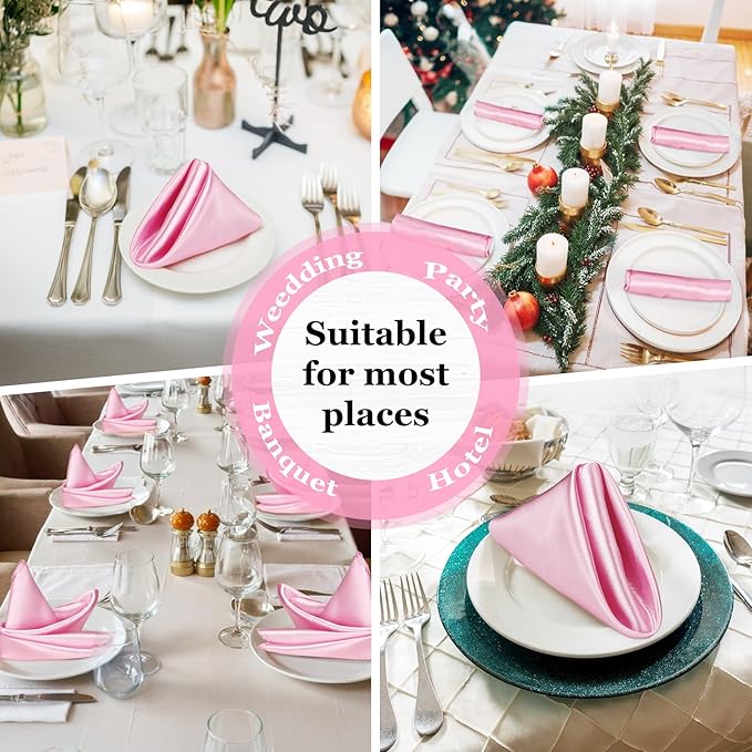 Bailarina 80 Pack Pink Satin Napkins,17x17 Inches Wedding Napkins Square Soft Silky Table Napkins Bulk Decorative Elegant Cloth Napkin for Party Decoration, Banquet,Wedding,Graduation