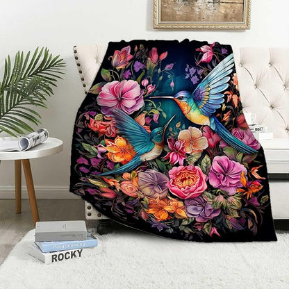 Firmiso Hummingbird Throw Blanket, Hummingbird Gifts for Women, Bird Blanket for Home Decor, Soft Lightweight Fleece, Washable No-Pilling, Single Sided, Hand/Machine Wash, 50x60 Inches