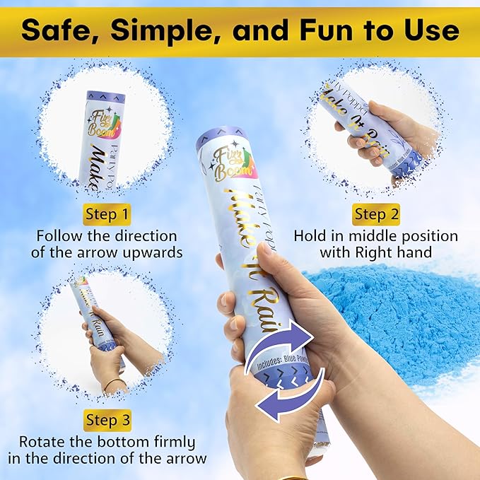 2 Pack Gender Reveal Smoke Confetti Poppers - Biodegradable Blue Powder Poppers for Baby Gender Reveal | Creates Vibrant Cloud of Color | Perfect for Photography and Special Events