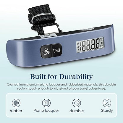 Etekcity Luggage Scale, Travel Essentials, Digital Suitcase Weight Scales for Travel Accessories, Hanging Baggage Scale with Temperature Sensor, Rubber Paint, 110 Pounds, Battery Included, Blue