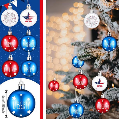 Aoriher 12 Pcs Christmas Ball Ornaments Patriotic Christmas Hanging Ornaments USA American Flag Ball Decor for Xmas Tree Party Holiday Decoration Outdoor Indoor