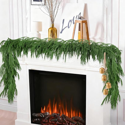 5FT Christmas Garland Artificial Norfolk Pine Garlands Real Touch Winter Green Greenery Garland Christmas Decoration Xmas Garland for Door Table Mantle Wall Indoor Outdoor Christmas Decor