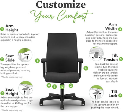 HON Ignition 2.0 Mid Back Task Chair, Spectrum Mesh, Standard Synchro-Tilt Control, Office Chair with Lumbar Support, Height and Width Adjustable Arms, Black Frame, Onyx