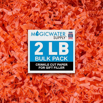 MagicWater Crinkle Cut Paper for Gift Baskets - 2LB - Orange - Perfect for Shredded Paper Filler, Basket Filler, Gift Boxes, Bridesmaid Gifts, Christmas Stuffers & More – Ideal for All Occasions