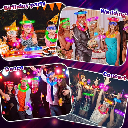 Glow in the Dark Party Favor Supplies for Kids 24 PCS, Christmas Glow Sticks & Neon Glasses Stocking Stuffers for Toddler, LED Light Up Toy Bracelet Necklace Accessories for Xmas New Year Eve Birthday