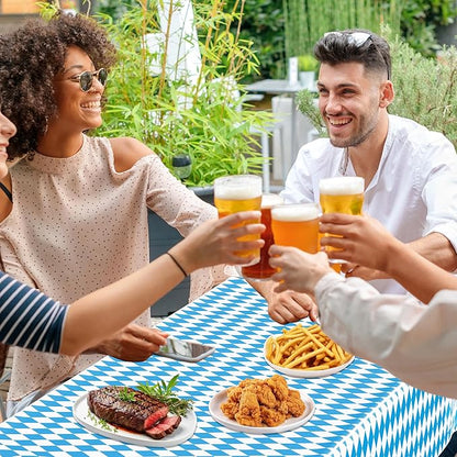 QZYL 6 PCS Oktoberfest Party Supplies, 54 X 108 in Rectangular Plastic Bavarian Blue White Diamond Checks Tablecloth, Disposable Oktoberfest Decorations, Tablecloth for Wonderland Picnic Beer Party
