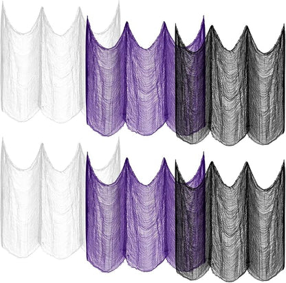 ZeeDix 6 Pack Halloween Creepy Cloth 30 x 75 Inch Polyester Fabric Halloween Decoration Spooky Scary Gauze Cloth Creepy Cheesecloth for Party Supplies Home Wall Doorway(Black, White, Purple)
