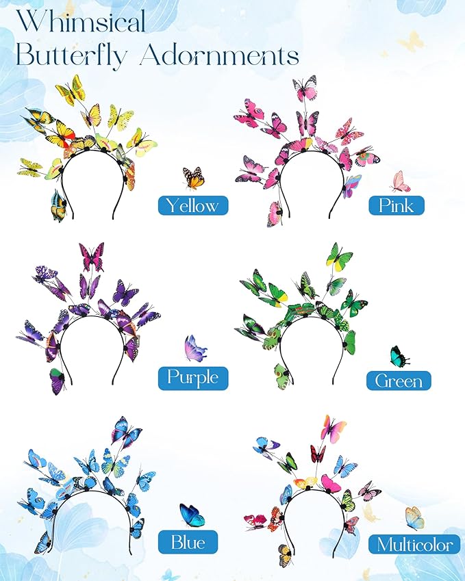 6Pack Butterfly Fascinator Headband Monarch Butterfly Crown Tea Party Nature-themed party Halloween costome Headpiece
