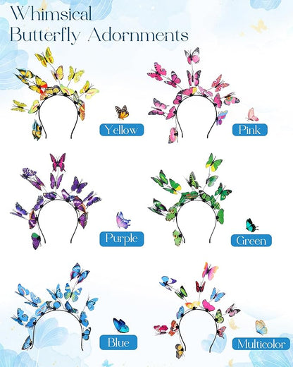 6Pack Butterfly Fascinator Headband Monarch Butterfly Crown Tea Party Nature-themed party Halloween costome Headpiece