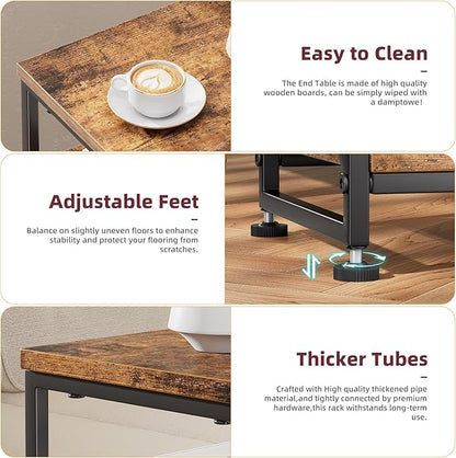 Simple Trending Side Table, End Table Living Room, Bedside Table for Sofa Couch, Nightstand with 3 Tiers Open Shelves, Rustic Brown