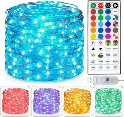 Fairy Lights USB Plug in 33ft 100LEDs with Remote, Warm White 20 Color Changing Light Twinkle Firefly String Lights for Bedroom Party Wedding Christmas Tapestry, Multicolor Colors