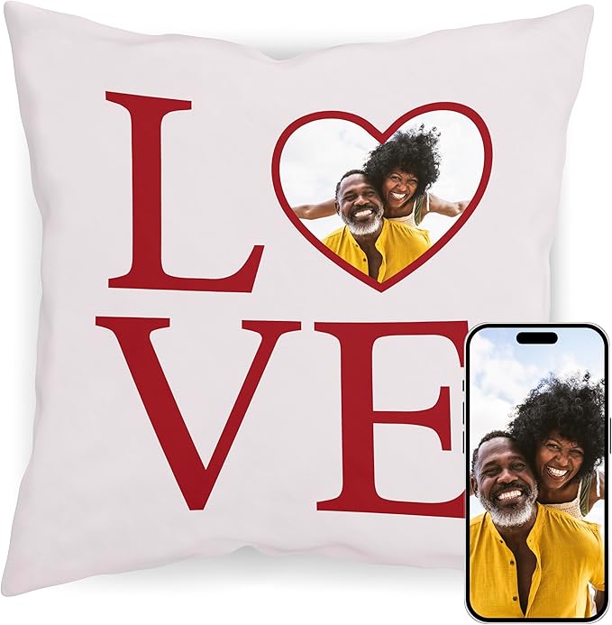 Be Burgundy Custom Love Photo Pillow Cover 16x16 Inch – Personalized Couple Pillow with Heart Photo, Romantic Gift for Lovers, Engagement, Wedding, or Anniversary Home Decor Cushion