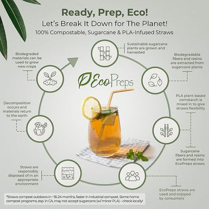 Flexible Biodegradable Sugarcane Straws, 120 Count | 100% Compostable, Plastic-Free, Eco-Friendly Drinking Straws for Cold Drinks | 7.8'' Bendable, Disposable Sugarcane Fiber Straw (120 PCS)