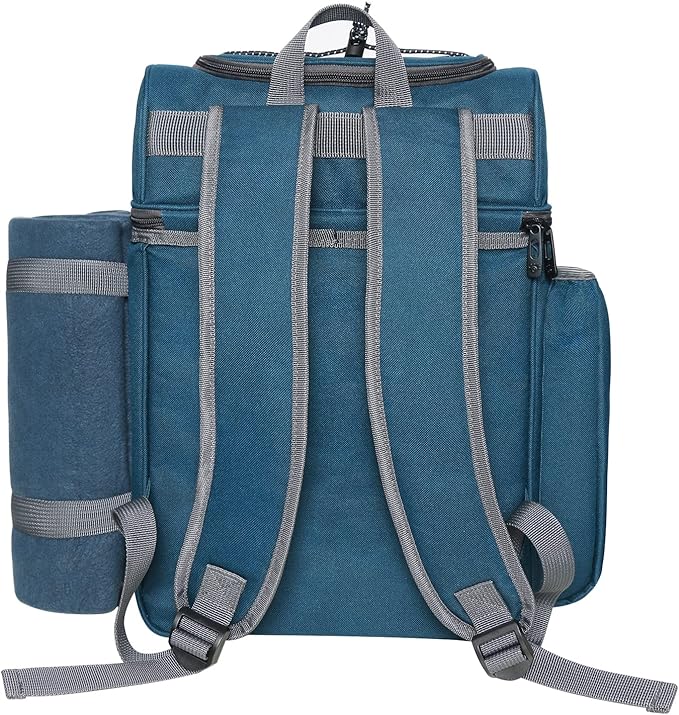 Hap Tim Picnic Basket Backpack for 2 Person with Insulated Leak Proof Cooler Compartment,Wine Holder,Fleece Blanket,Cutlery Set, Engagement Gifts, Mr and Mrs Gifts, Couples Gifts, Blue (36083-BL2)