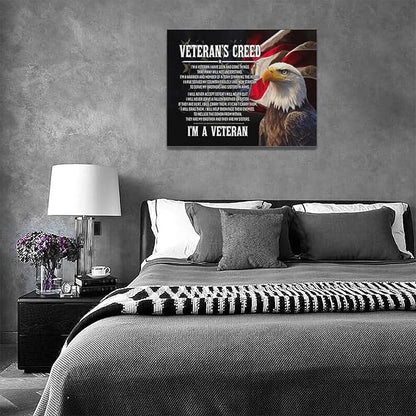 Veteran Wall Art Patriotic Pictures Wall Decor Military Canvas Prints Veterans Day Decorations Painting Framed Bald Eagle Artwork Office Home Man Cave Decor For Bathroom Bedroom Living Room 16"x12"